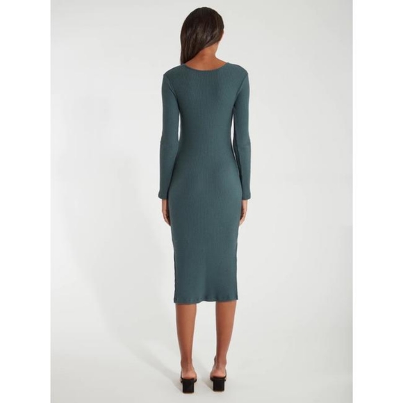 Billie the Label Hunter Greening Sleeve Side Slit Wilma Rib Knit Midi Dress EUC - Picture 5 of 5